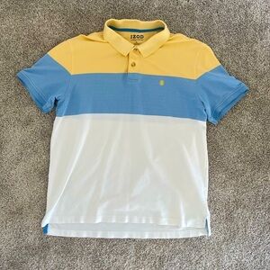 Men's Izod Polo Colorblock stripe polo blue yellow advantage polo white Size XL